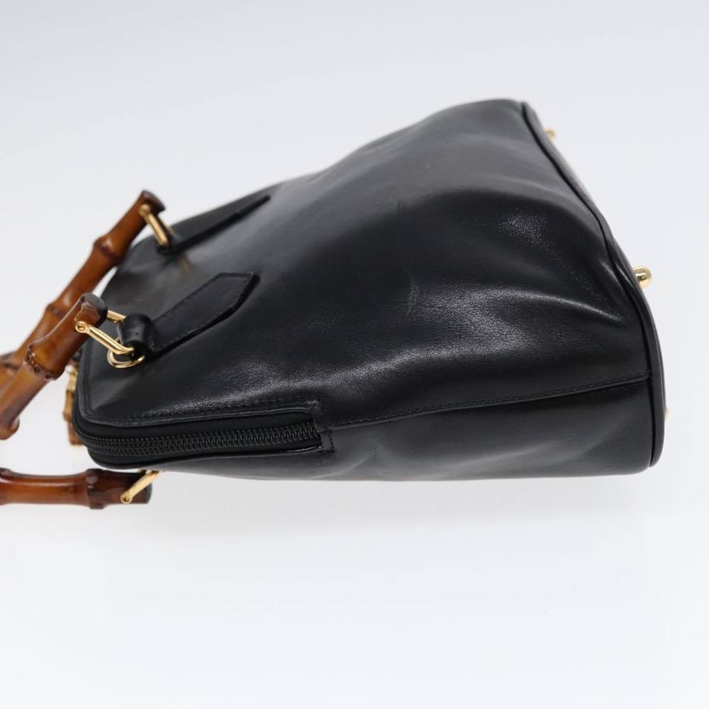 GUCCI Bamboo Hand Bag Leather Black Gold Auth ep5486 - Picture 5 of 16